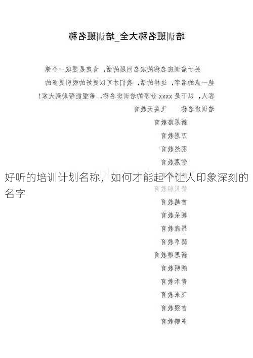 好听的培训计划名称，如何才能起个让人印象深刻的名字