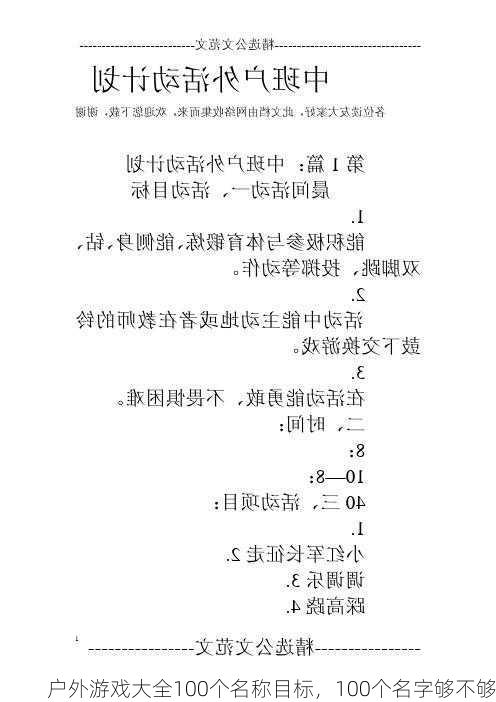 户外游戏大全100个名称目标，100个名字够不够